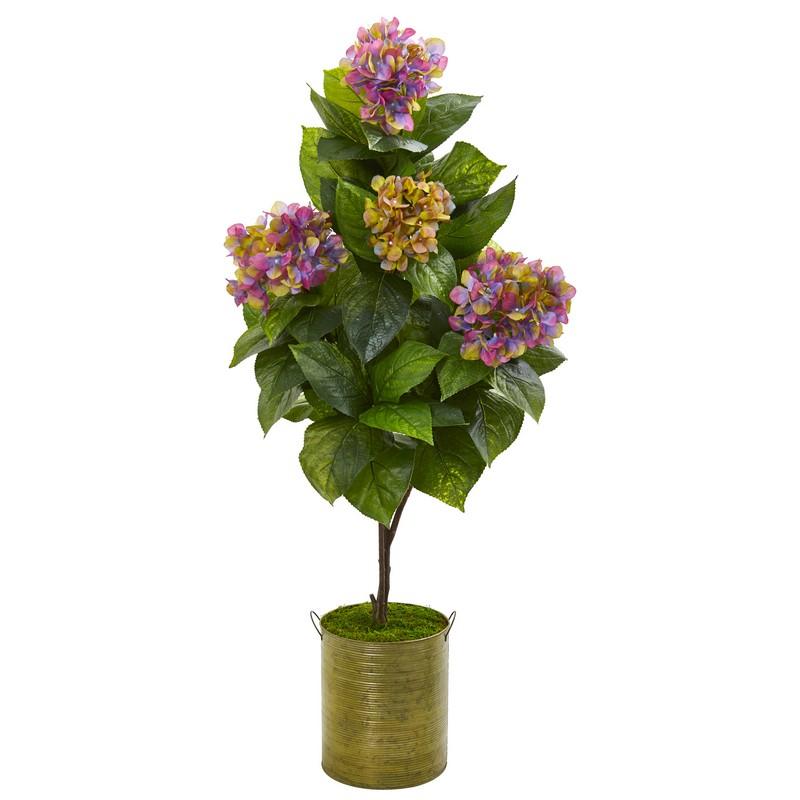 51"  Hydrangea Artificial Plant in Metal Planter