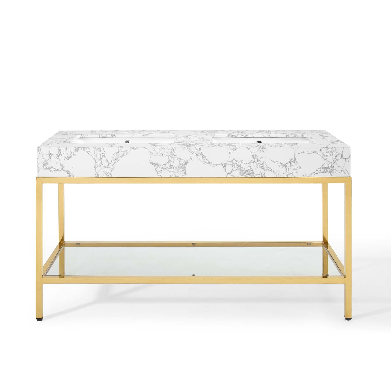 Kingsley 60" Gold Stainless Steel Bathroom Vanity by Modway