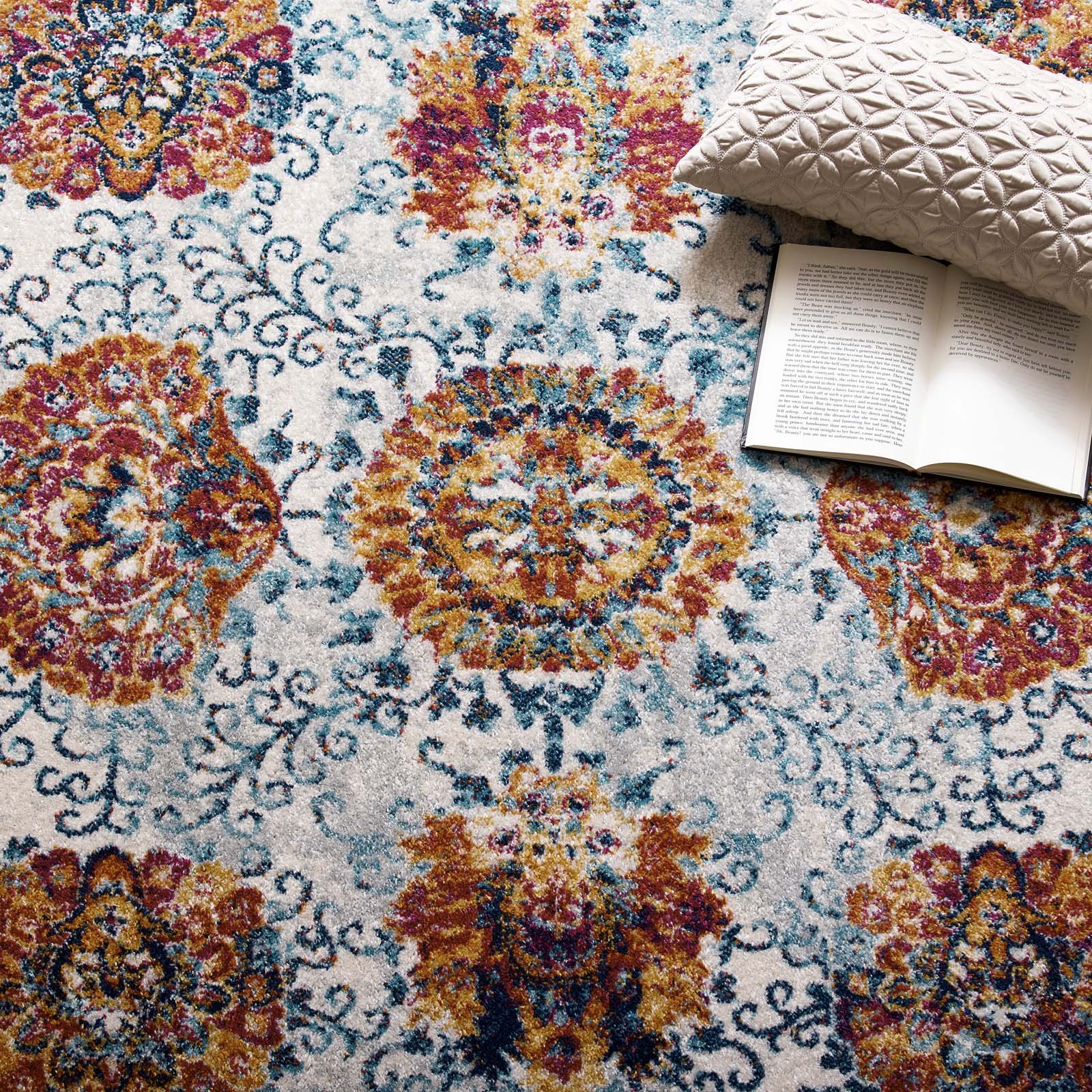 Entourage Kensie Distressed Floral Moroccan Trellis 5x8 Area Rug by Modway