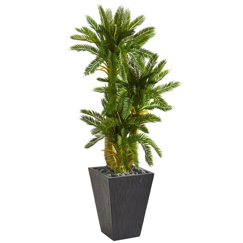 4.5' Triple Cycas Artificial Plant in Slate Planter