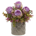 11"  Roses and Eucalyptus Artificial Arrangement in Designer Vase