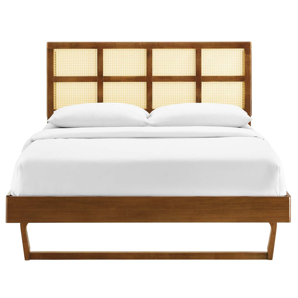 Sidney Cane and Wood Queen Platform Bed With Angular Legs by Modway