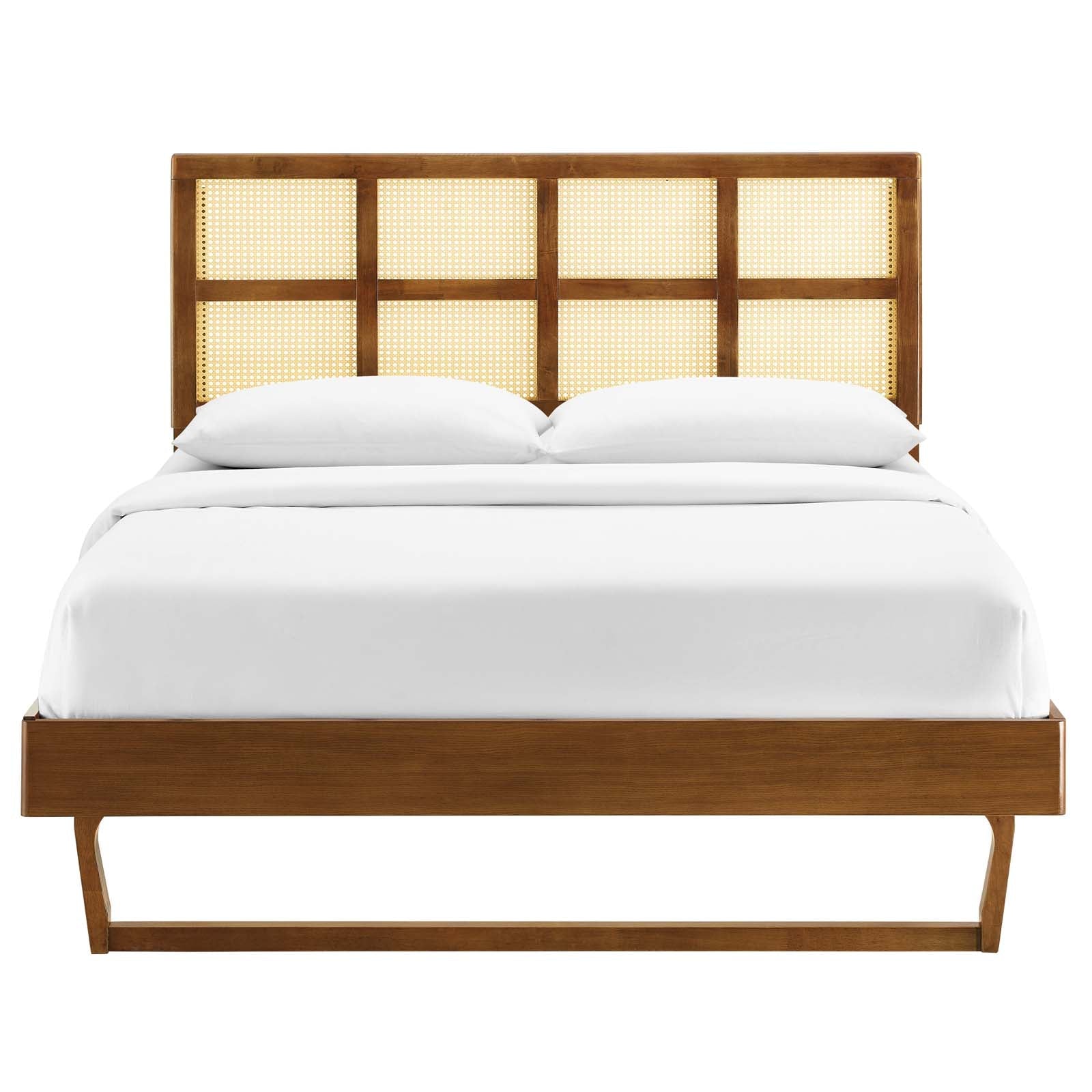 Sidney Cane and Wood Queen Platform Bed With Angular Legs by Modway