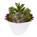 16"  Succulent Garden Artificial Plant in White Bowl Vase