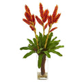 Tropical Bromeliad Artificial Arrangement in Glass Vase