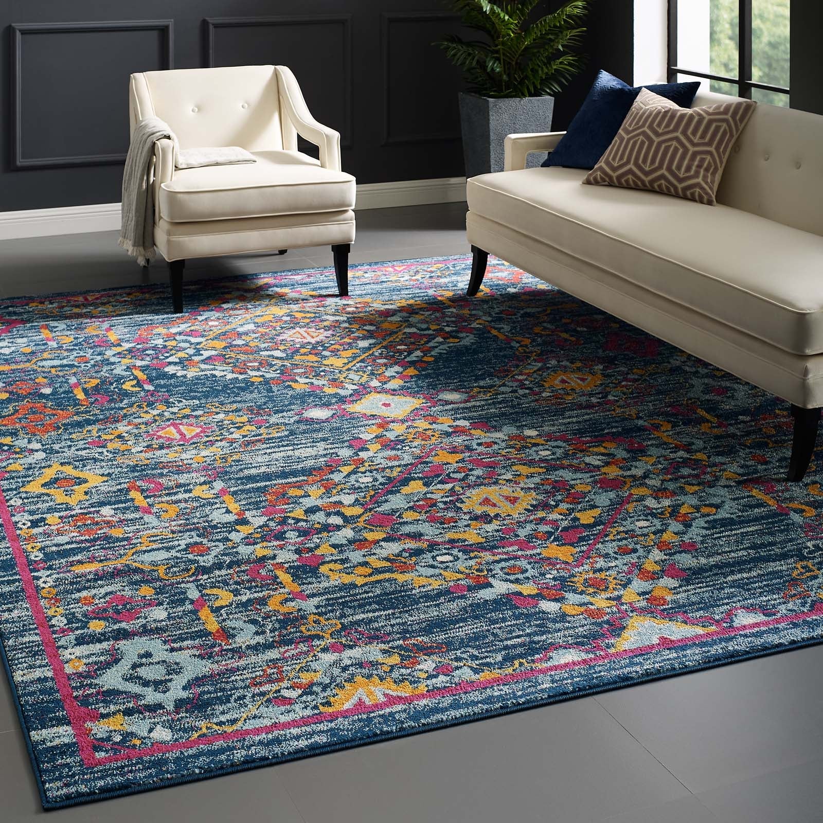Entourage Khalida Distressed Floral Lattice 8x10 Area Rug by Modway