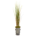 45" Grass and Bamboo Artificial Plant in Vintage Metal Planter