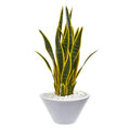 2' Sansevieria Artificial Plant in White Bowl