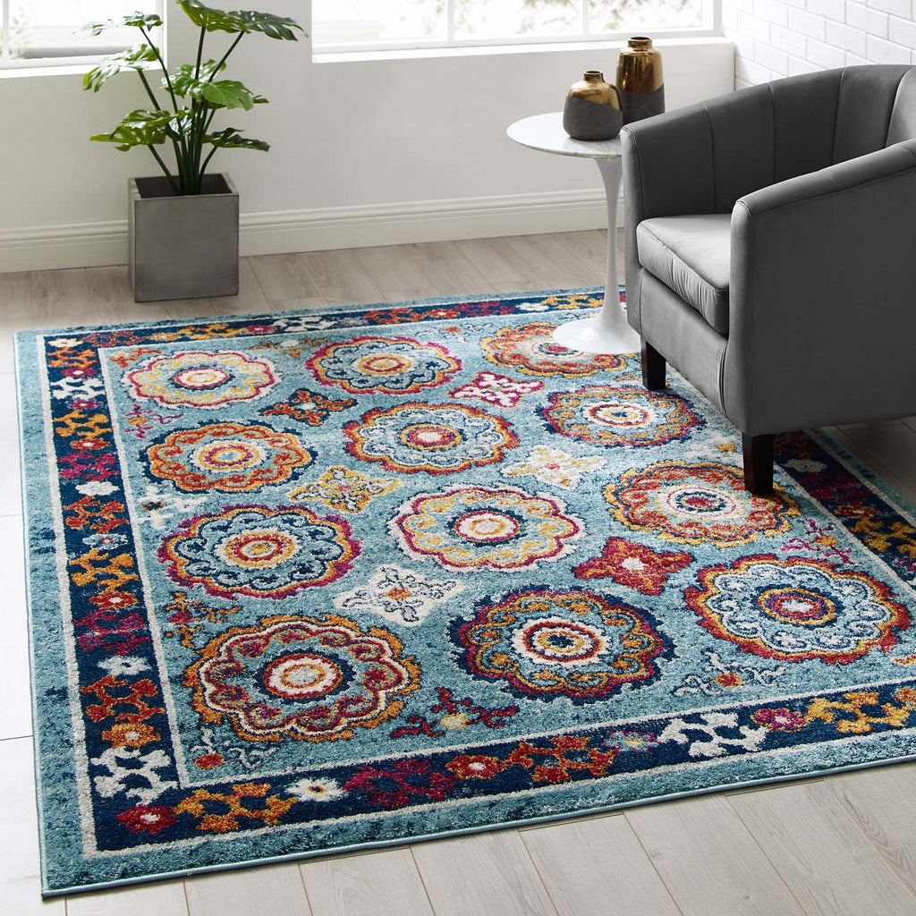 Entourage Odile Distressed Floral Moroccan Trellis 5x8 Area Rug by Modway