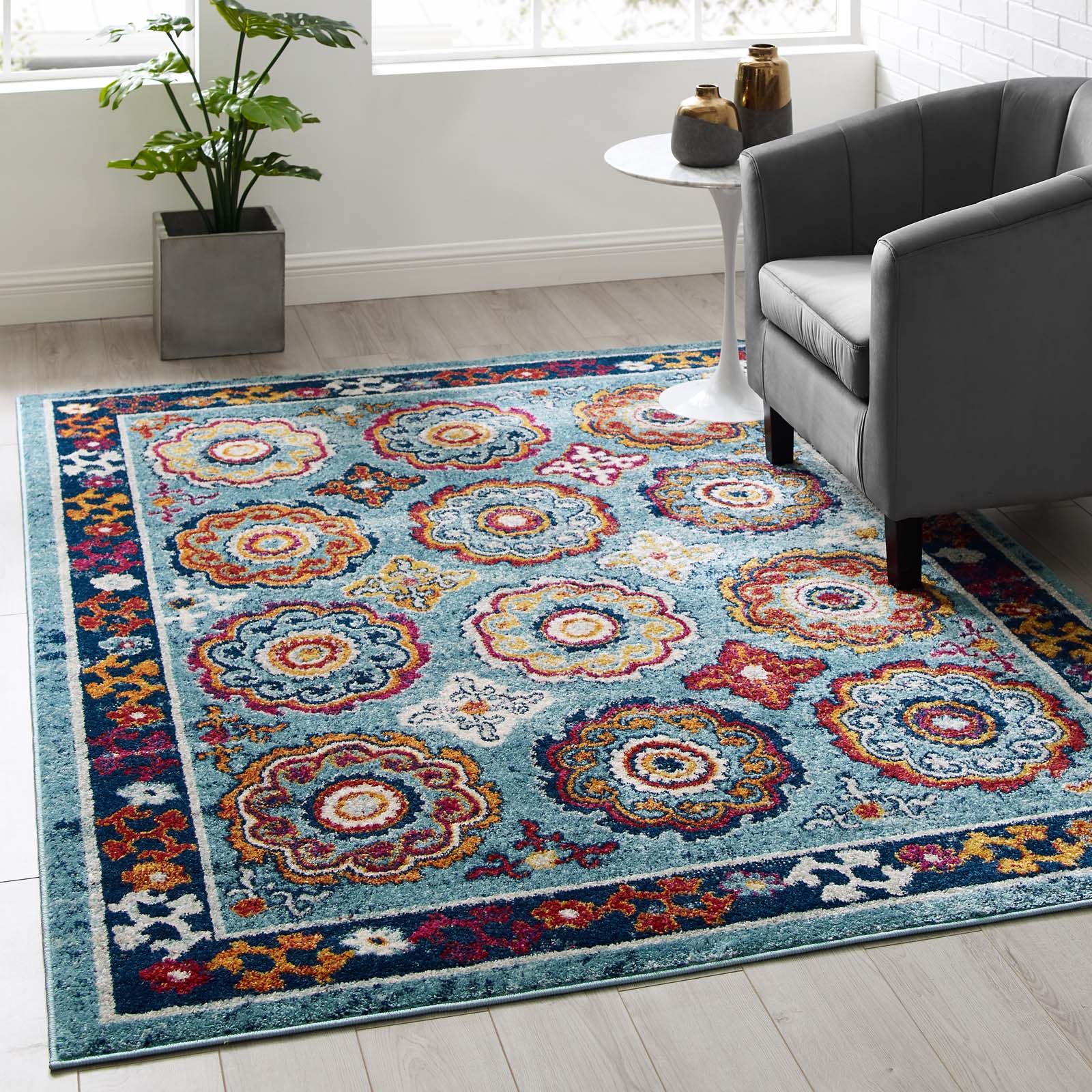 Entourage Odile Distressed Floral Moroccan Trellis 5x8 Area Rug by Modway