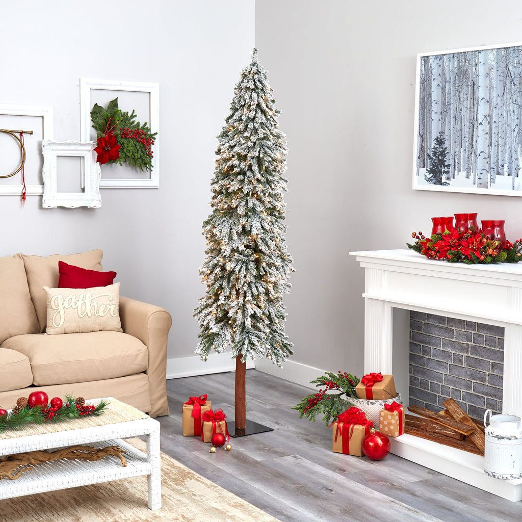 7' Flocked Gr& Alpine Artificial Christmas Tree w/ 400 Clear Lights
