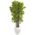 5' Bamboo Artificial Tree With Black Trunks In White Planter Uv Resistant