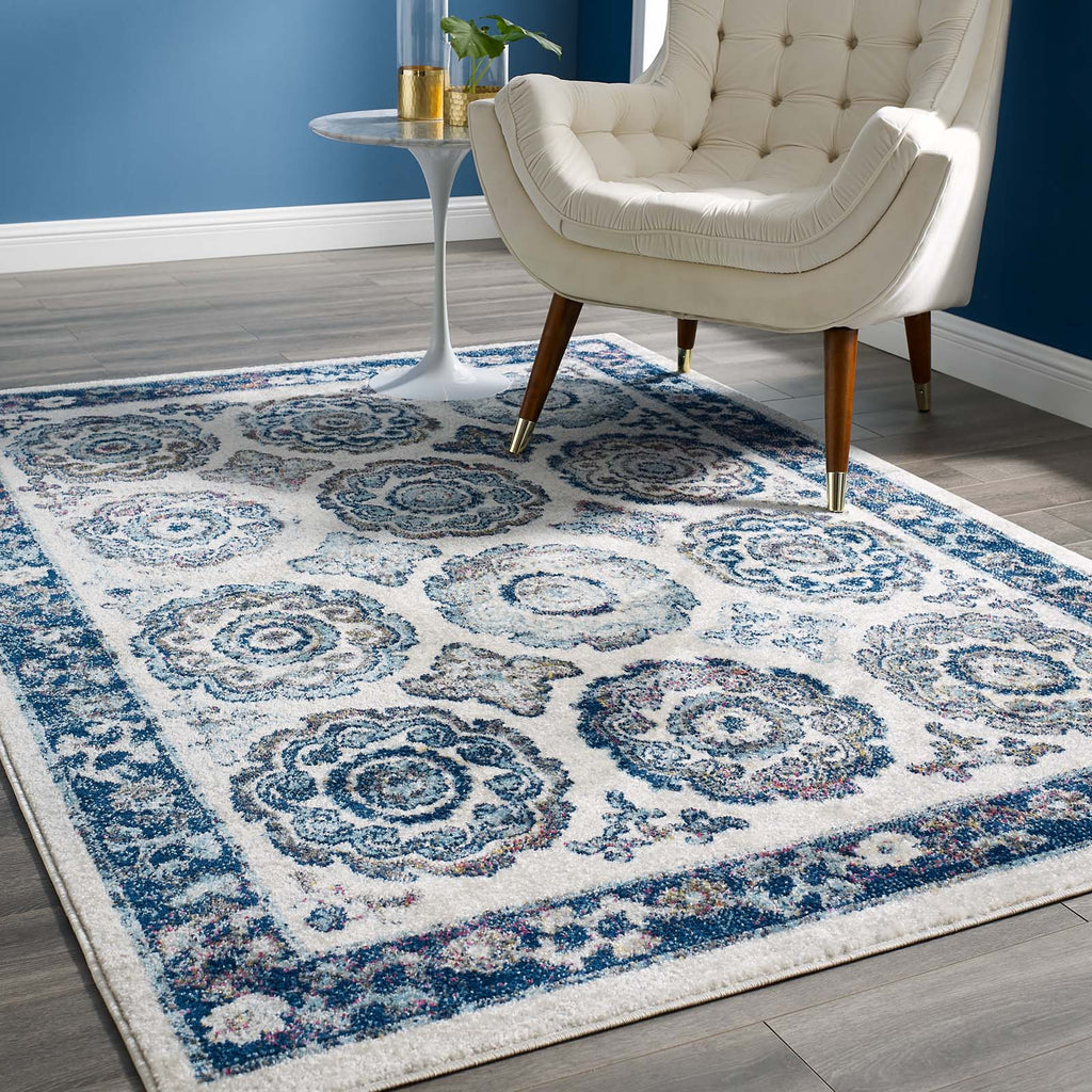 Entourage Odile Distressed Floral Moroccan Trellis 5x8 Area Rug by Modway