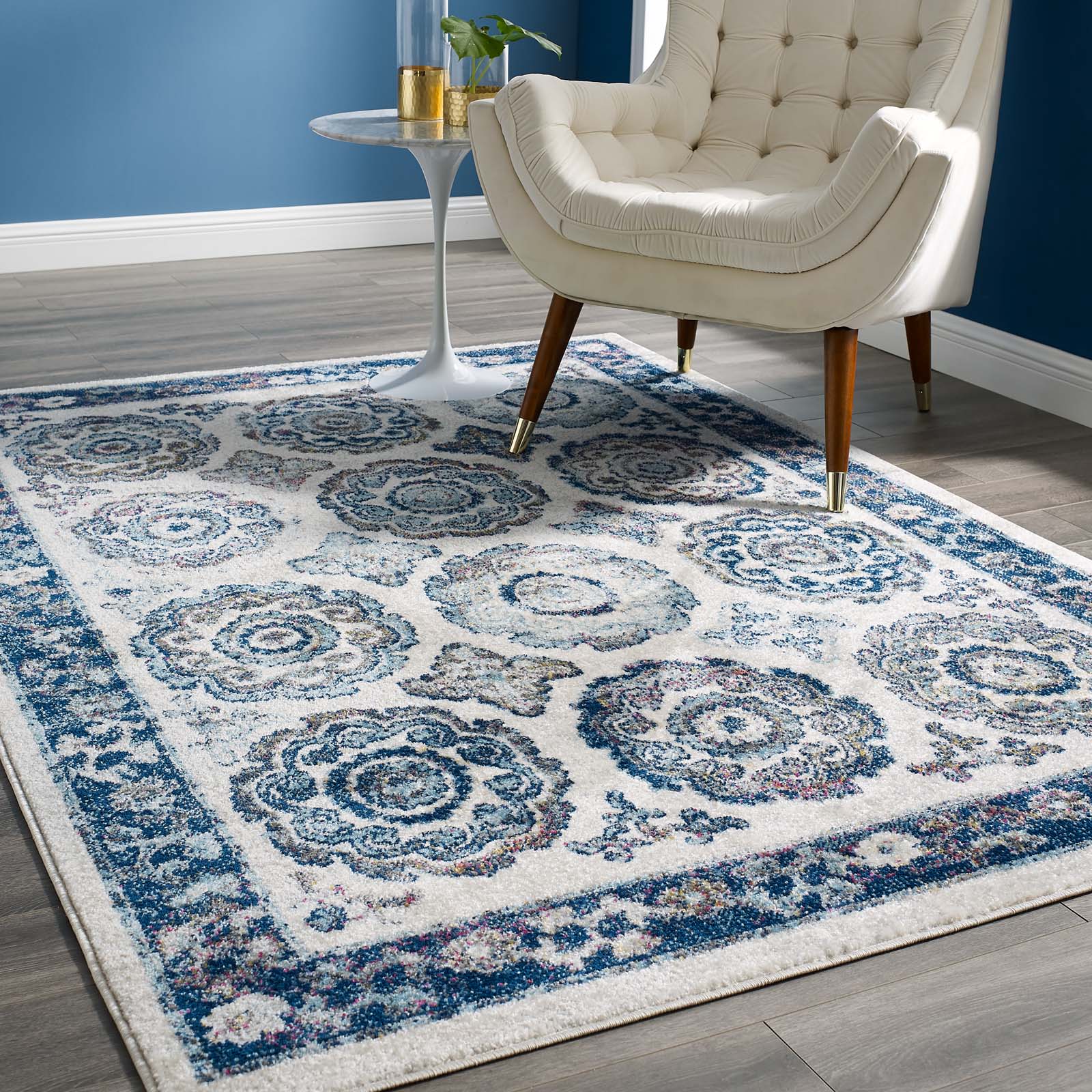 Entourage Odile Distressed Floral Moroccan Trellis 5x8 Area Rug by Modway