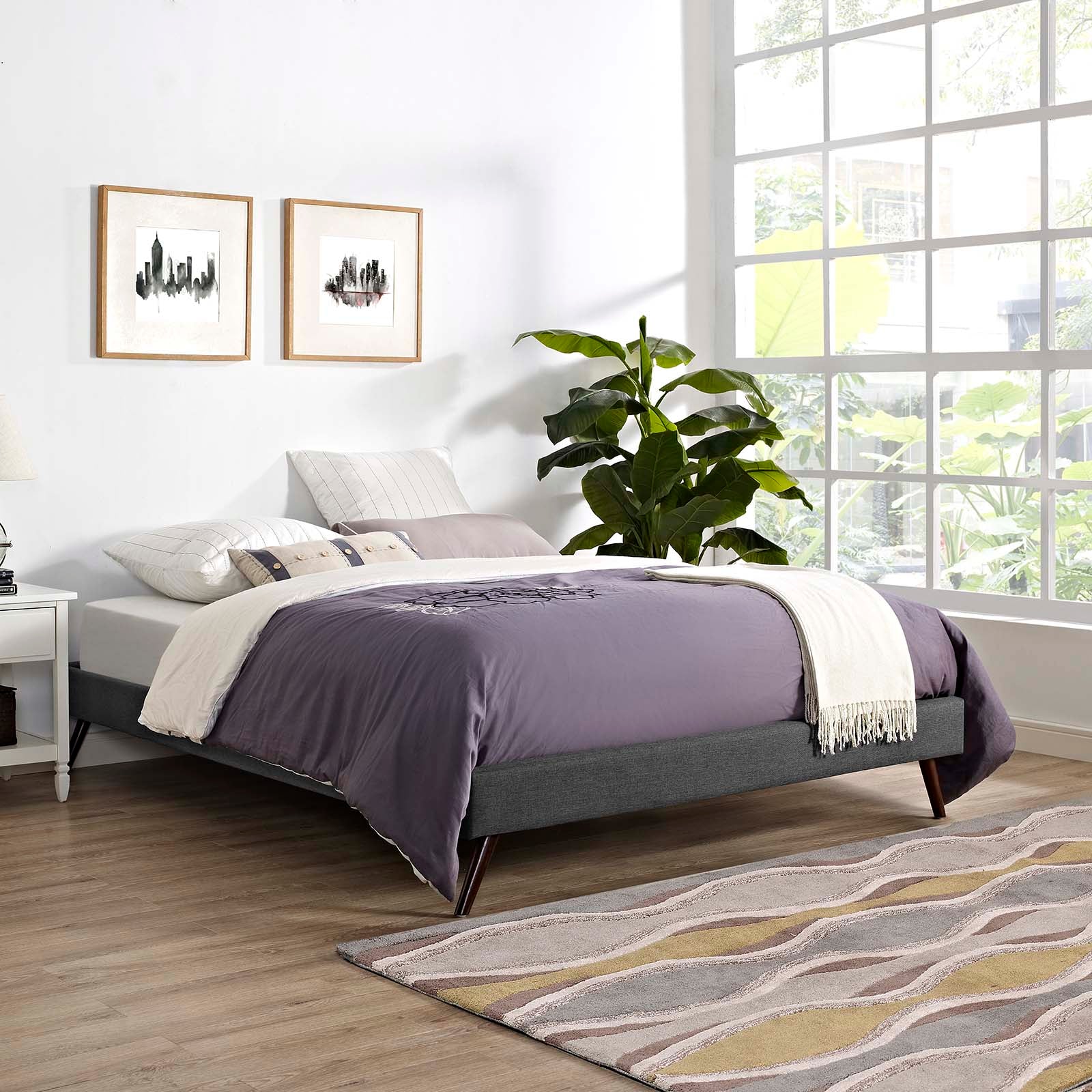 Loryn Fabric Queen Bed Frame with Round Splayed Legs by Modway
