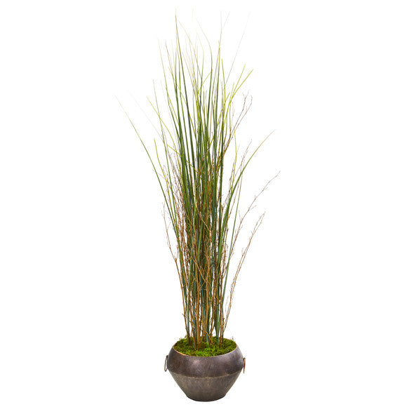 41" Grass and Bamboo Artificial Plant in Metal Bowl