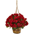 19" Geranium Hanging Basket Artificial Plant UV Resistant (Indoor/Outdoor)