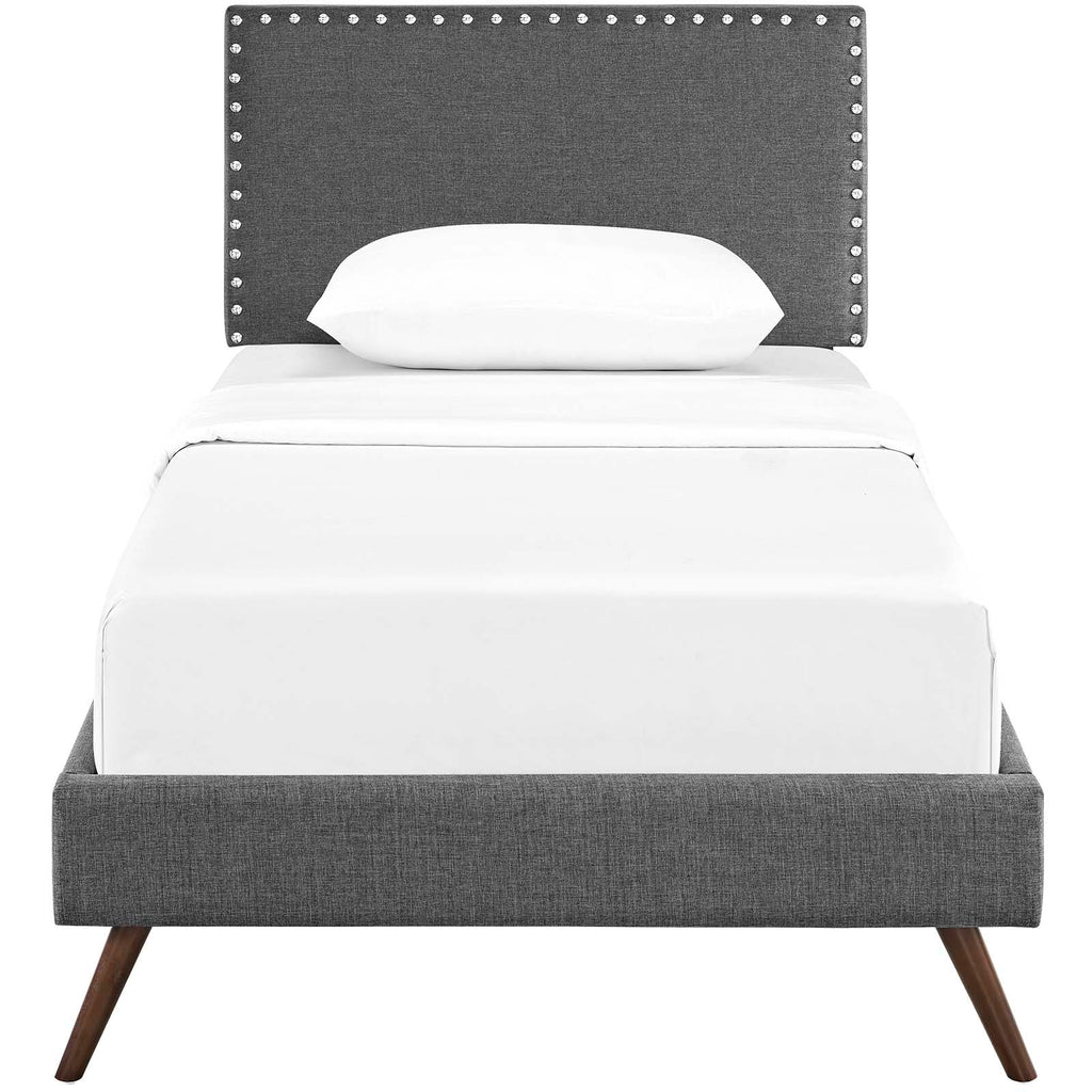 Macie Twin Fabric Platform Bed with Round Splayed