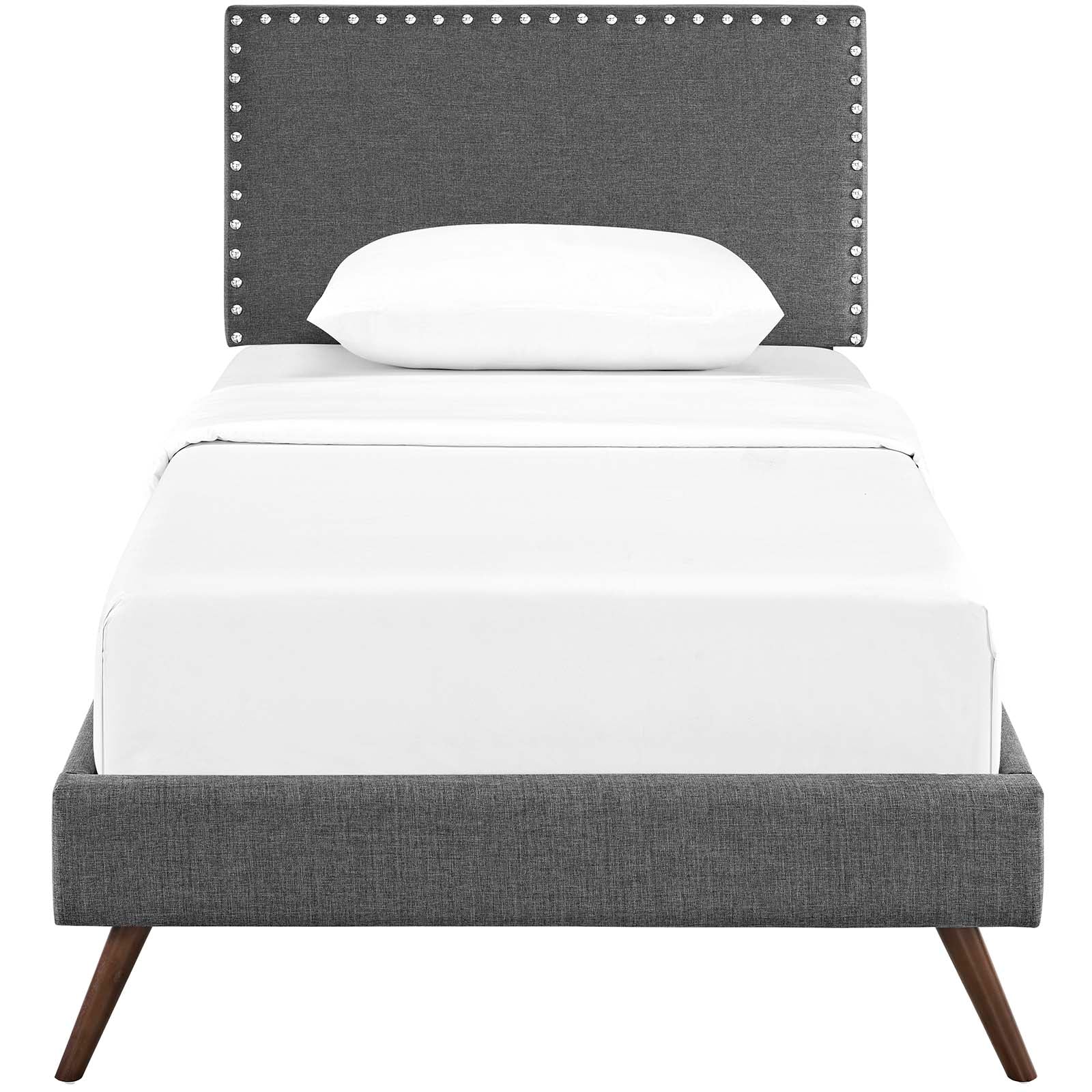 Macie Twin Fabric Platform Bed with Round Splayed