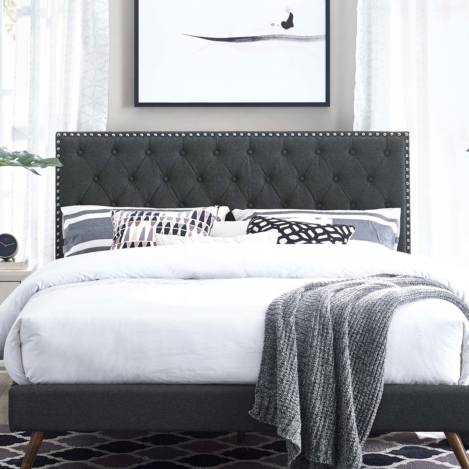 Helena Tufted Upholstered Linen Fabric Full / Queen Headboard by Modway