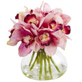 Cymbidium Orchid Artificial Arrangement in Glass Vase