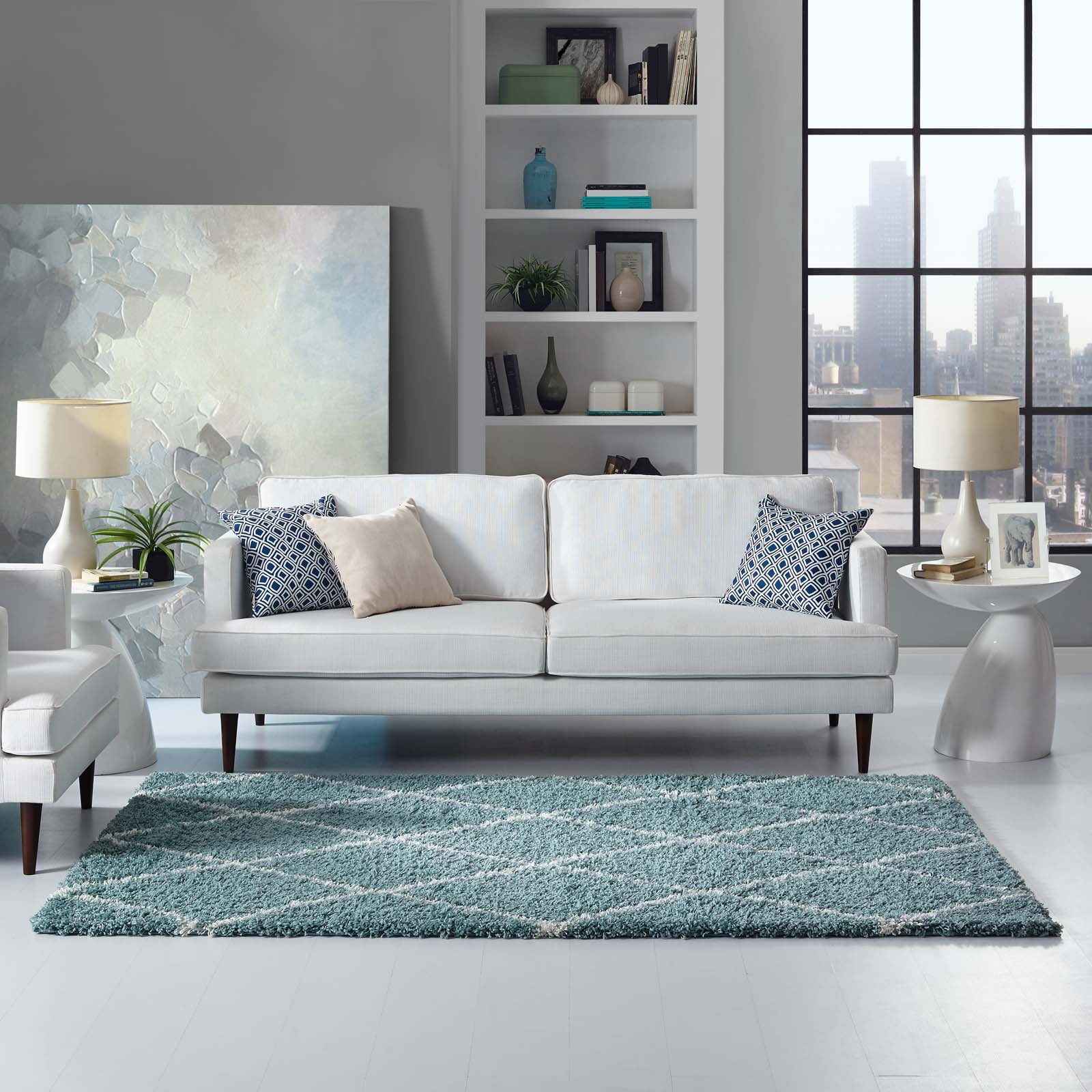 Toryn Diamond Lattice 5x8 Shag Area Rug by Modway