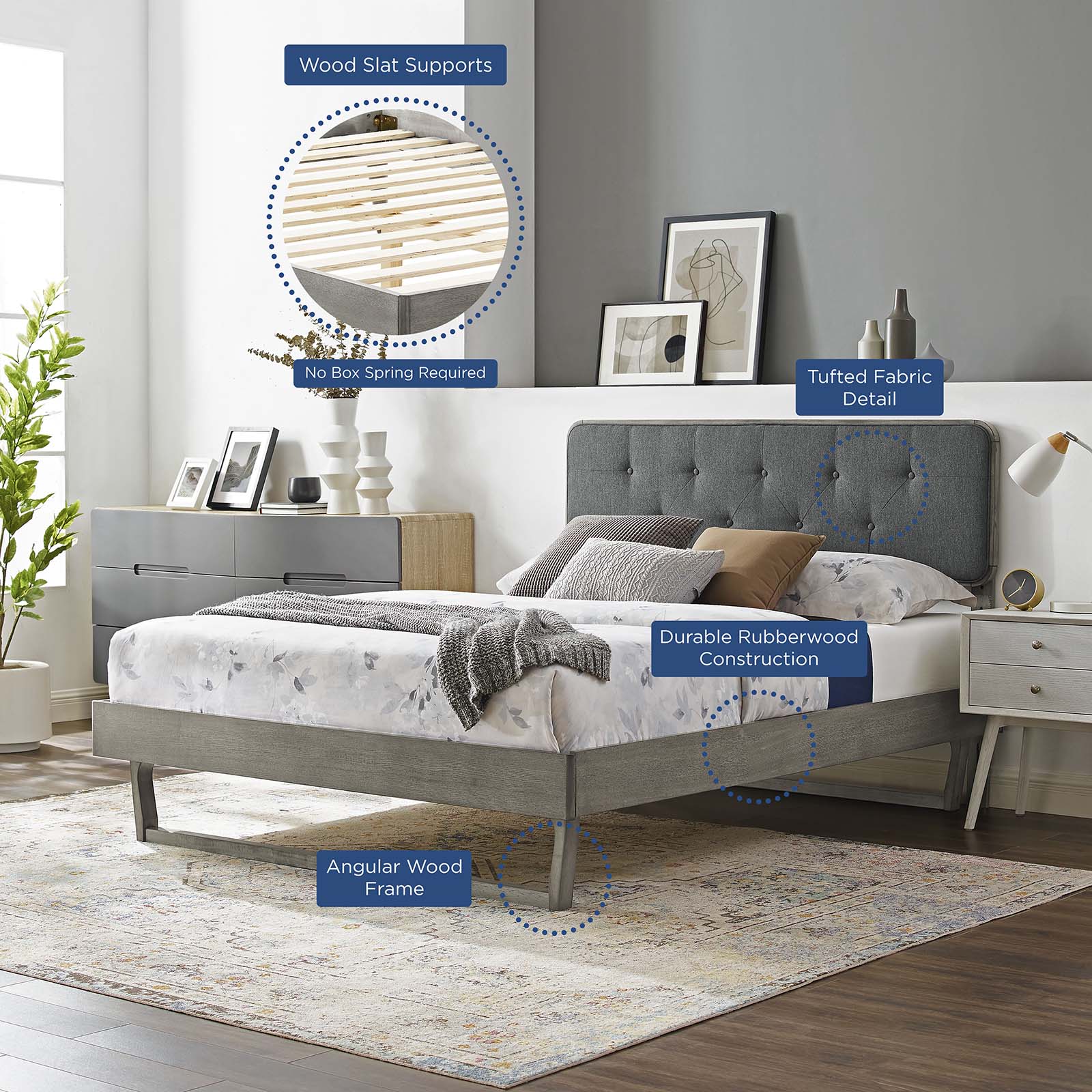 Bridgette Wood King Platform Bed With Angular Frame by Modway