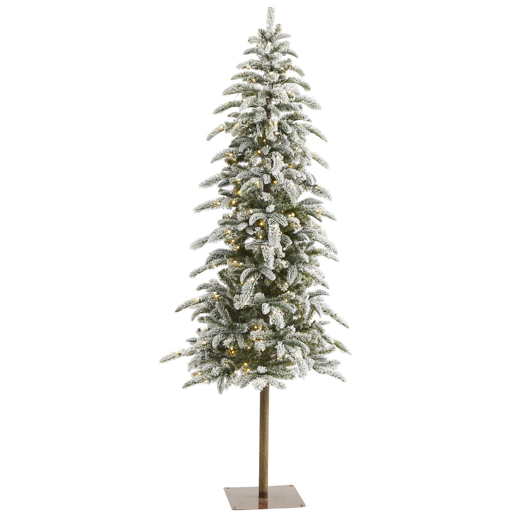 6.5' Flocked Washington Alpine Christmas Artificial Tree w/250 White Warm LED