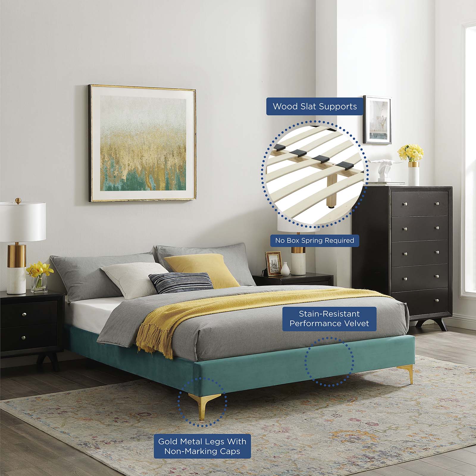 Sutton Performance Velvet King Bed Frame by Modway