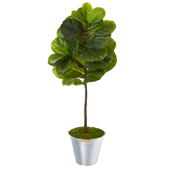 3.5' Fiddle Leaf Artificial Tree in Tin Bucket (Real Touch)
