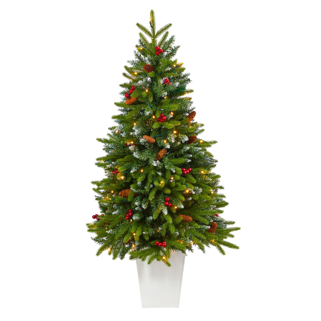 56' Snow Tipped Portl& Spruce Artificial Christmas Tree w/ Frosted Berries