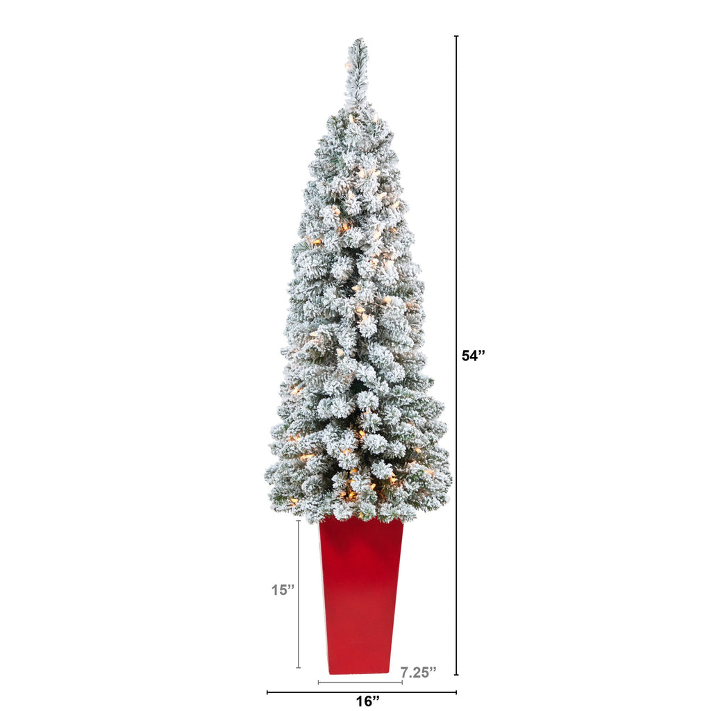 4.5' Flocked Pencil Artificial Christmas Tree w/ 100 Clear Lights & 216 Bendable