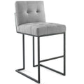 Privy Black Stainless Steel Upholstered Fabric Bar Stool by Modway