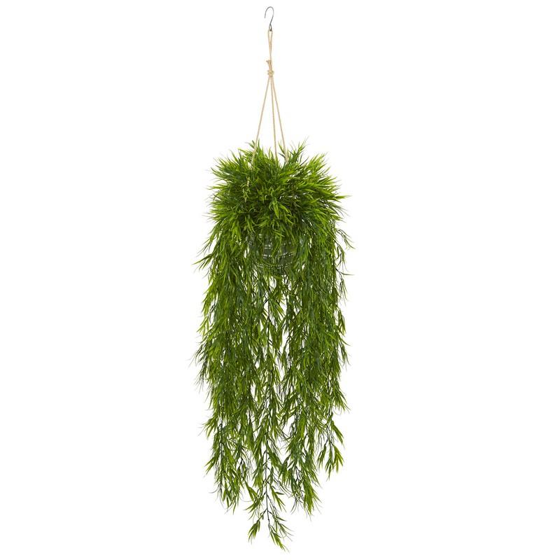 50"  Mini Bamboo Artificial Plant in Hanging Metal Bucket