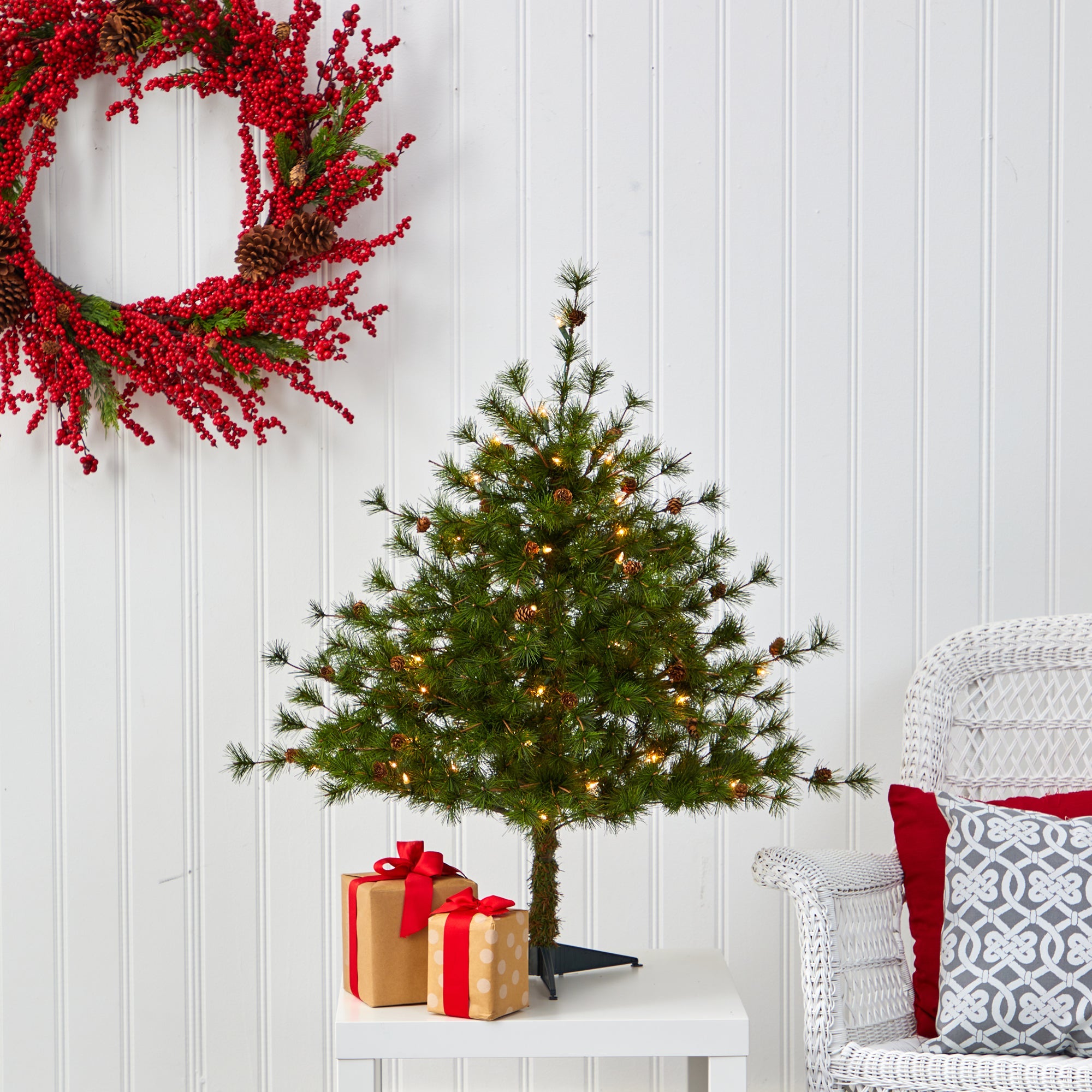 3' Colorado Mountain Pine Artificial Christmas Tree w/ 50 Clear Lights