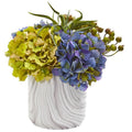Hydrangea and Berries Artificial Arrangement in Marble Finished Vase