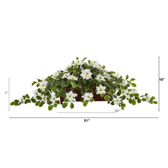 51" Poinsettia and Variegated Holly Artificial Plant in Decorative Planter