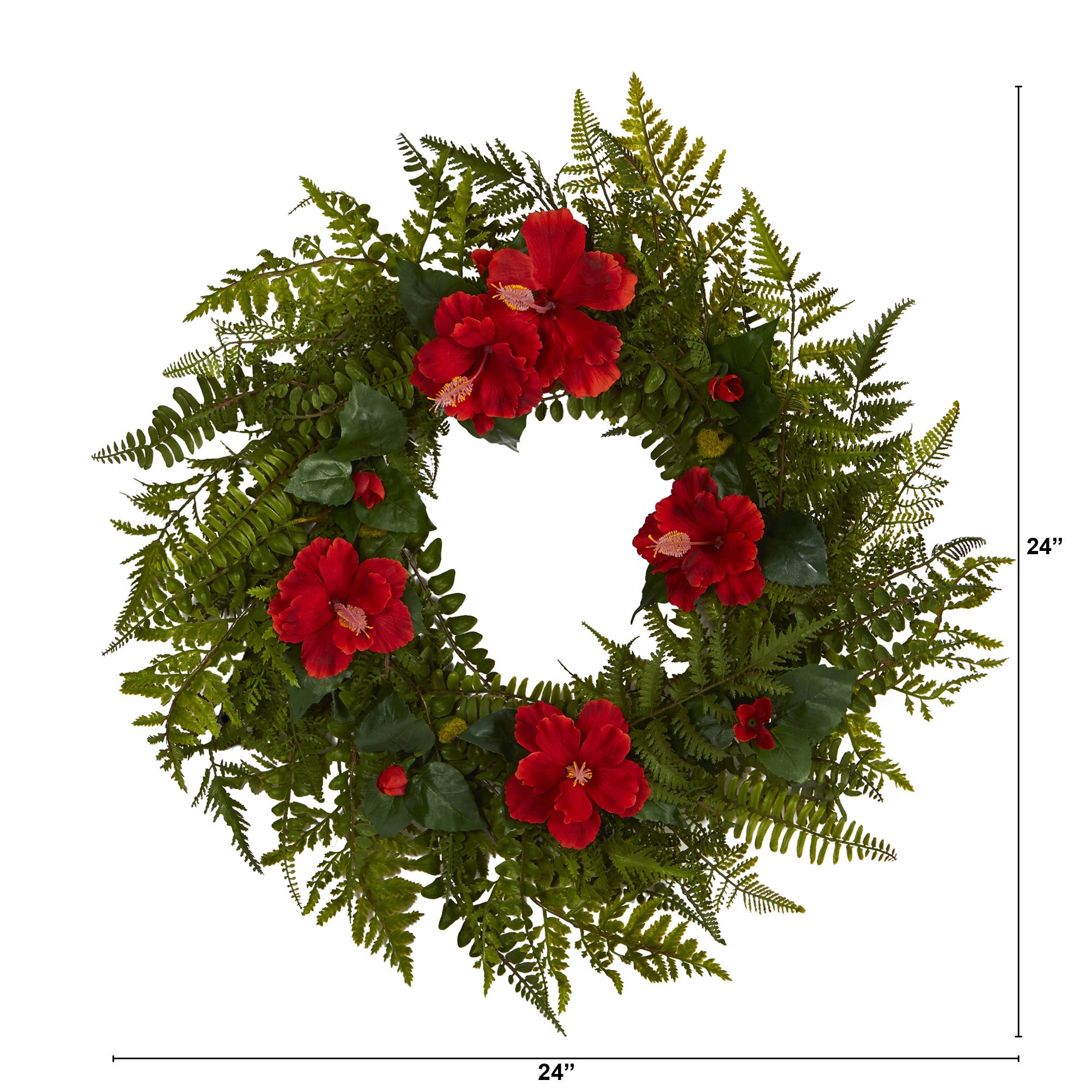 24" Mixed Fern and Hibiscus Artificial Wreath