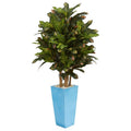4' Croton Artificial Plant in Turquoise Planter