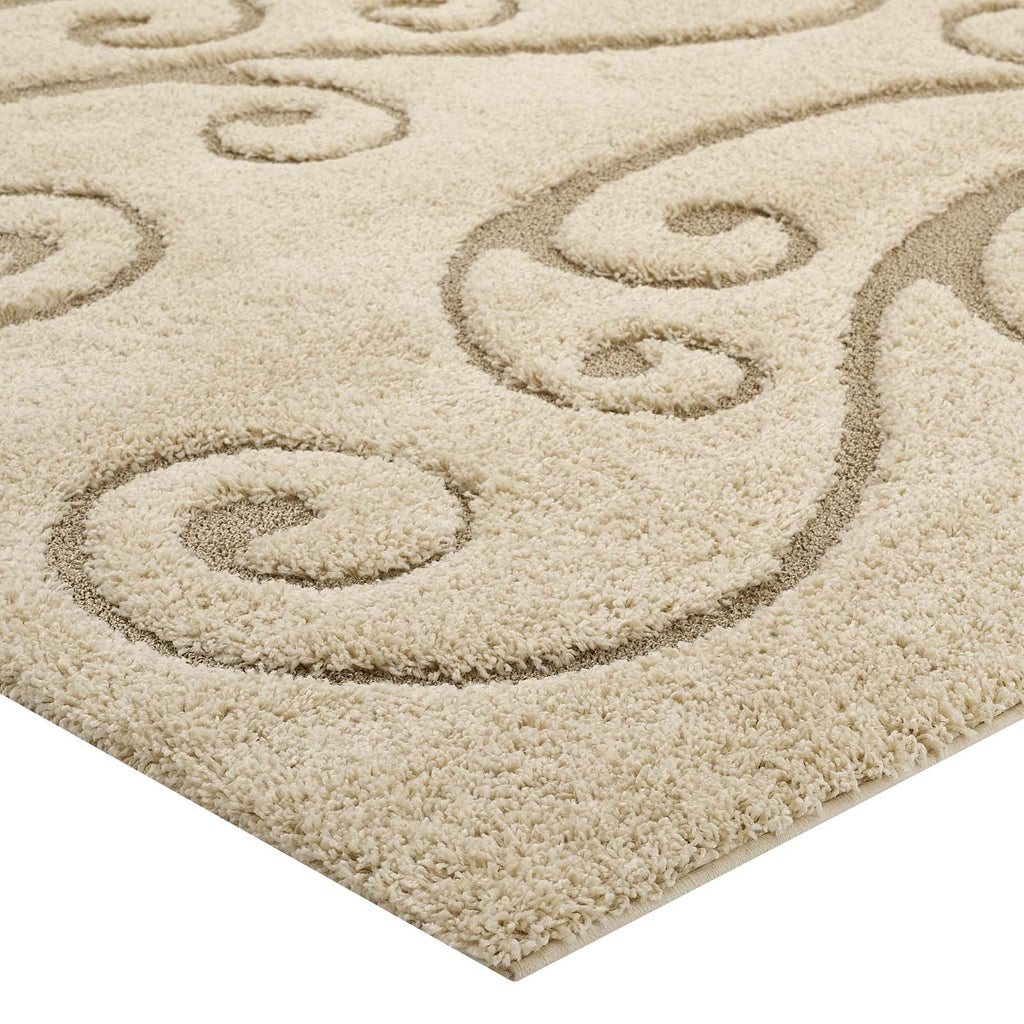 Jubilant Sprout Scrolling Vine Shag 8x10 Area Rug by Modway