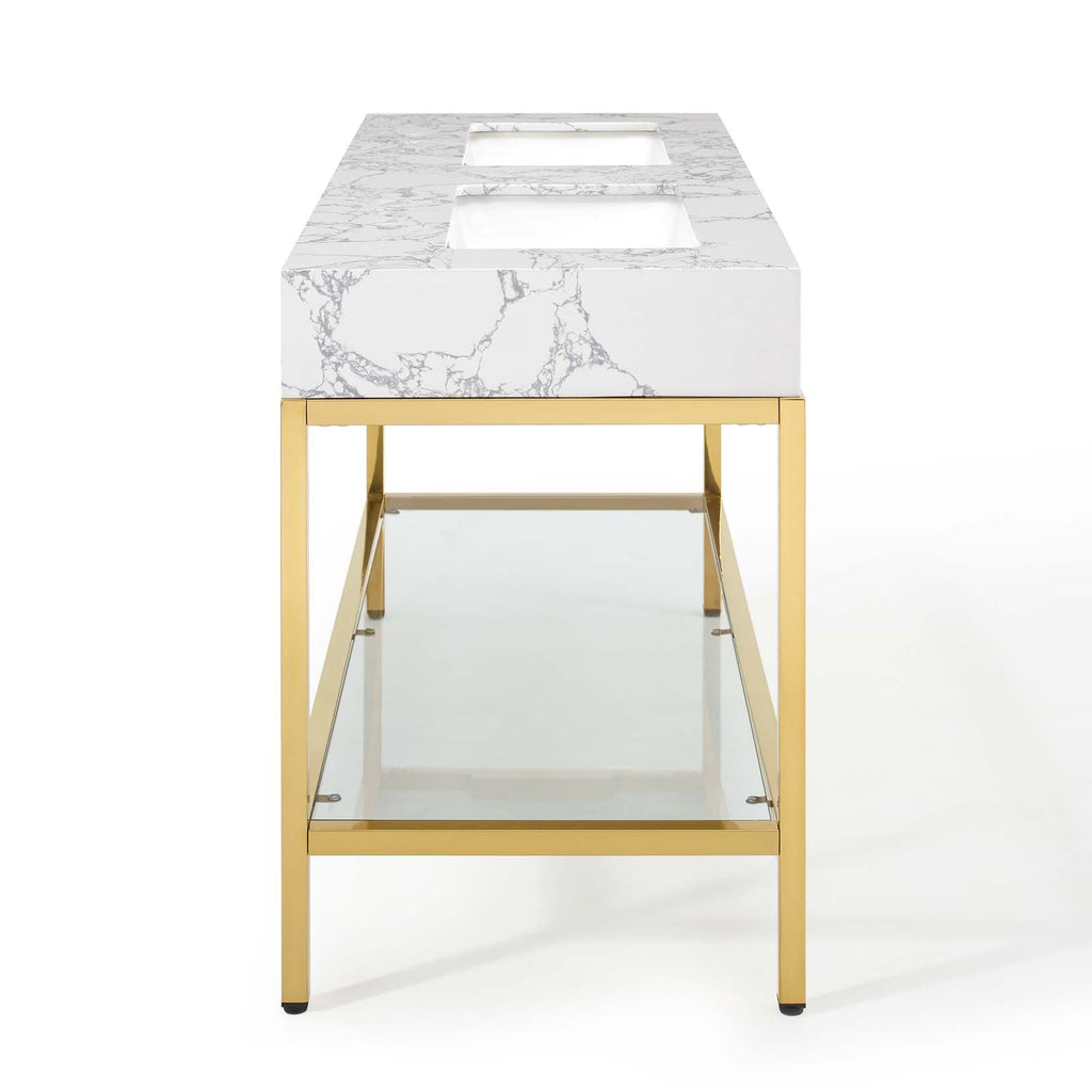 Kingsley 60" Gold Stainless Steel Bathroom Vanity by Modway