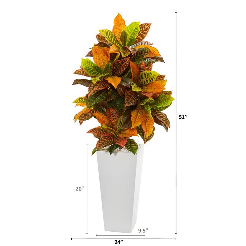 51"  Croton Artificial Plant in White Tower Planter (Real Touch)