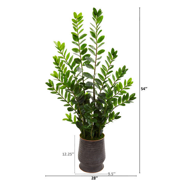 4.5' Zamioculcas Artificial Plant in Ribbed Metal Planter