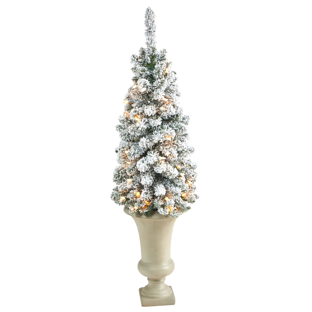 3.5' Flocked Pencil Artificial Christmas Tree w/ 50 Clear Lights & 132 Bendable