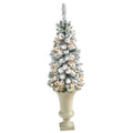 3.5' Flocked Pencil Artificial Christmas Tree w/ 50 Clear Lights & 132 Bendable