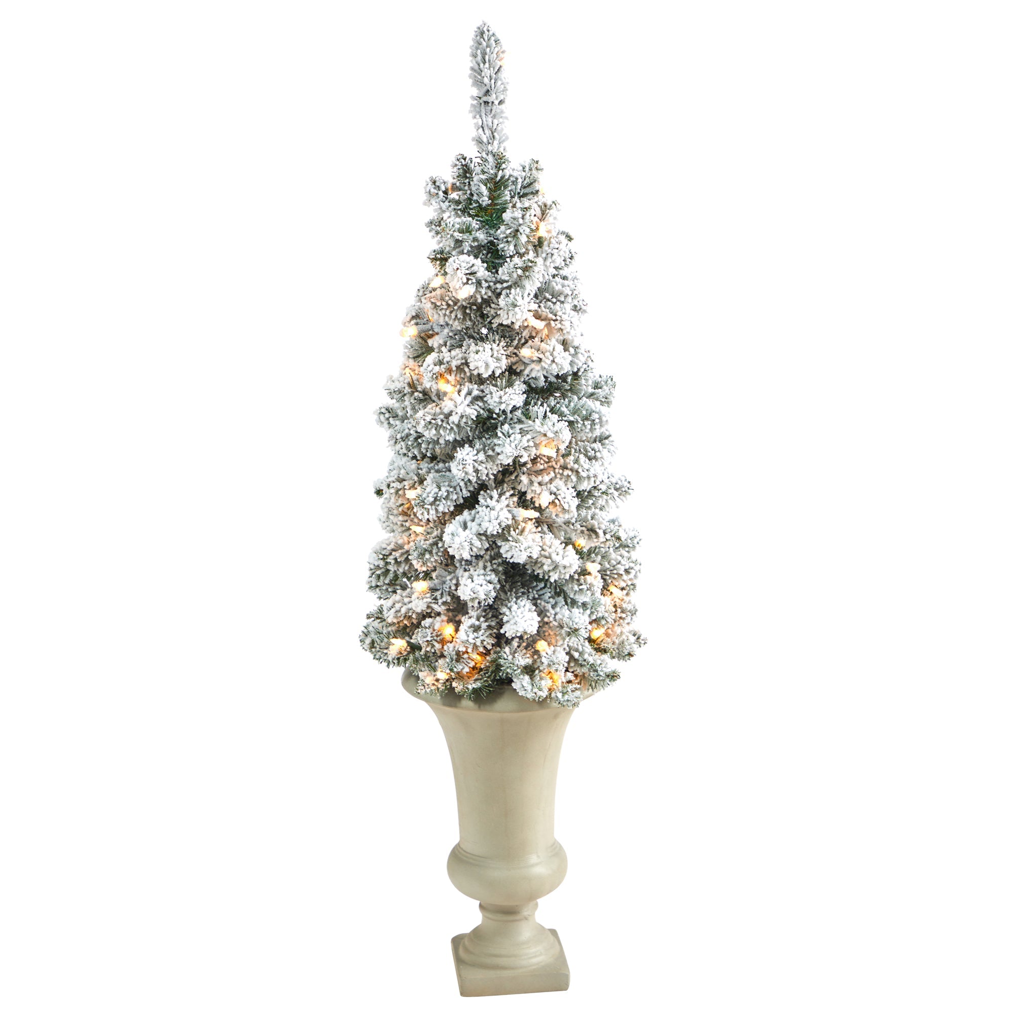 3.5' Flocked Pencil Artificial Christmas Tree w/ 50 Clear Lights & 132 Bendable