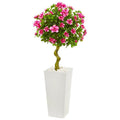 4' Azalea Artificial Topiary Tree in White Tower Planter