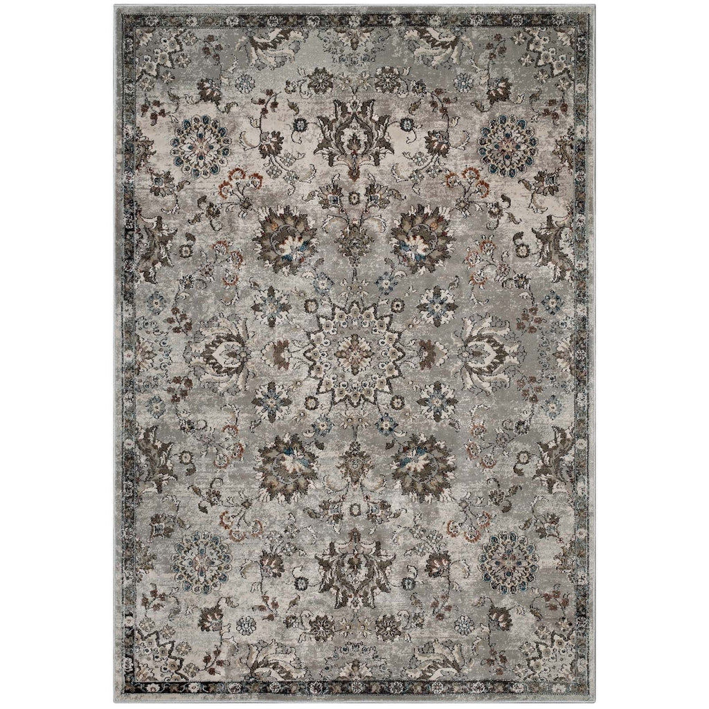 Hana Distressed Vintage Floral Lattice 5x8 Area Rug by Modway