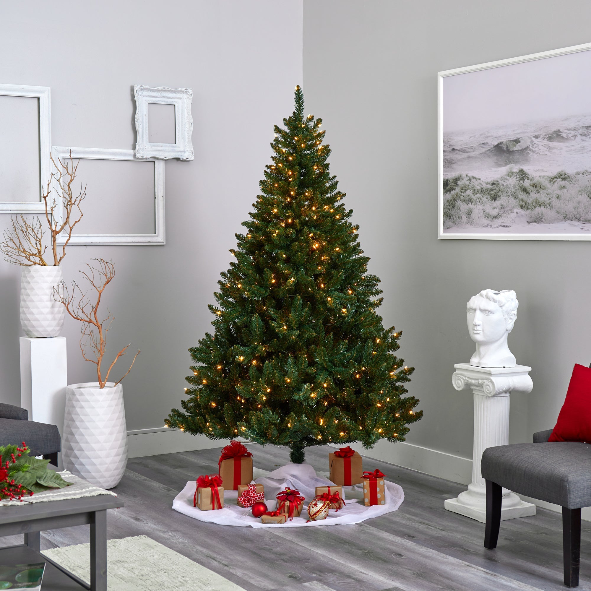 7' Northern Rocky Spruce Artificial Christmas Tree w/ 400 Clear Lights