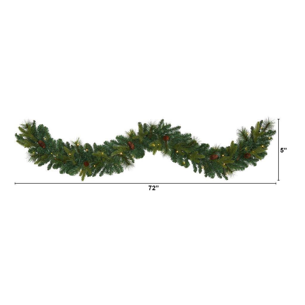 6' Mixed Pine and Pinecone Artificial Garland with 35 Clear LED Lights